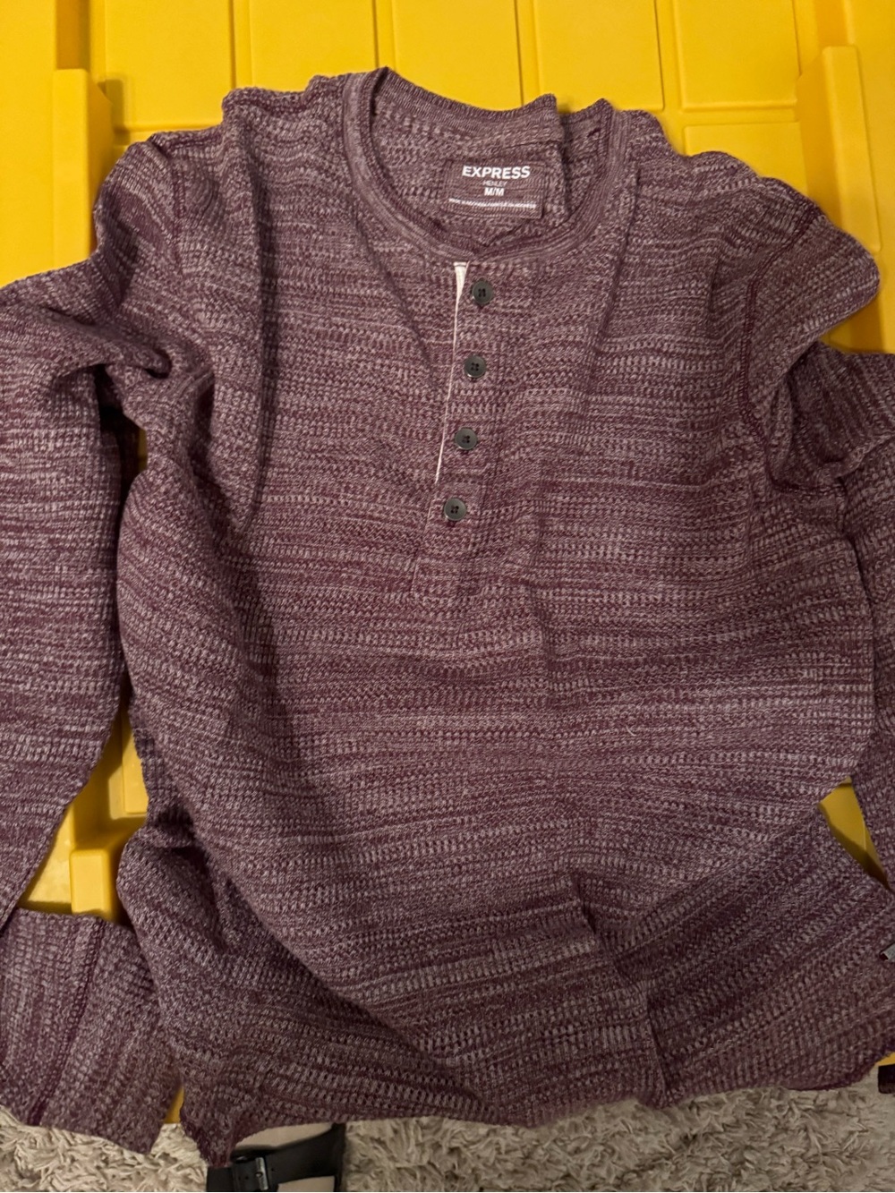 Express Men's Marled Plum Henley Crewneck Sweater